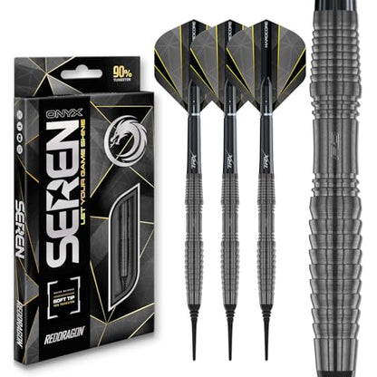RED DRAGON Darts – Seren Onyx Series - 90% Tungsten Professional Soft tip Darts Set with Dart Flights and Dart Shafts (Stems) - Available in Four Styles - style: Seren 3