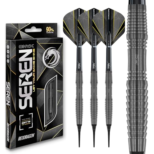 RED DRAGON Darts – Seren Onyx Series - 90% Tungsten Professional Soft tip Darts Set with Dart Flights and Dart Shafts (Stems) - Available in Four Styles - style: Seren 3