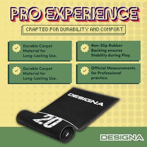Designa Darts | Non-Slip Carpet Dart Mat with Double Top Design & Throw Lines | 290cm x 60cm