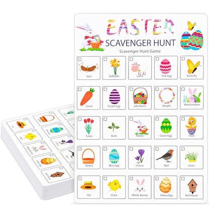 Hoolerry 30 Pcs Scavenger Hunt for Kids Road Trip Game Car Spring Summer Wedding Scavenger Hunt Cards Travel Activities Camping Games Outdoor Indoor Seek Activity for Kids Adults (Easter) - style: Easter