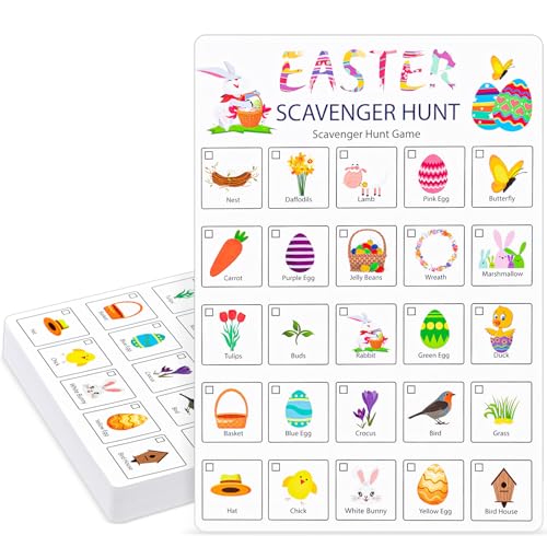 Hoolerry 30 Pcs Scavenger Hunt for Kids Road Trip Game Car Spring Summer Wedding Scavenger Hunt Cards Travel Activities Camping Games Outdoor Indoor Seek Activity for Kids Adults (Easter) - style: Easter
