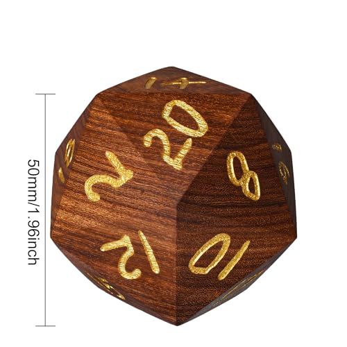 50mm Large D20 Dice, Red Sandalwood 20 Sided Dice DND Natural Wood D&D with Gift Case for Role Playing Games - color: D20 Red Sandalwood