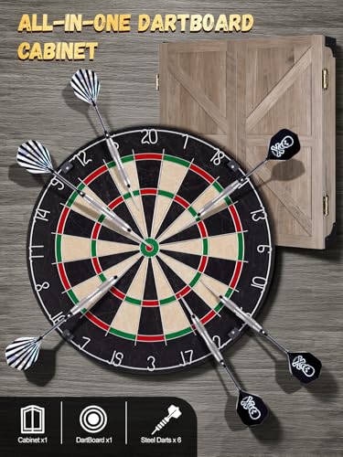 Sisal Dart Board Cabinet Sets, Decorative Dart Boards for Adults [6*Steel Darts] - Wooden Dartboard Cabinet with Integrated Scoreboard for Family Game Rooms - Retro Case