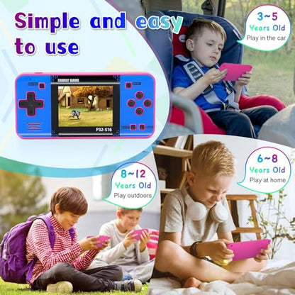 Handheld Game for Kids ，Built-in 220 32-bit Video Games, 3.0” IPS Screen, Rechargeable Portable Game , Travel Mini Arcade Electronic Toys Gift for Boys and Girls (Pink+Blue) - color: Pink+blue