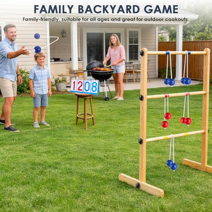 Ladder Ball Set with 2 Ladders 6 Bolas and Scoreboard Lawn Game Ladder Toss Outdoor Ladder Toss Game Set Wood Ladder Ball Set