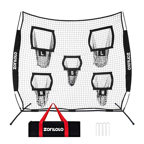 Zonlolo 7×7ft Football Throwing Net, Football Training Net,Target Practice with 5 Different Sized L/M/S Targets | Great for Quarterback | Includes Compact Carrying Bag - color: Black