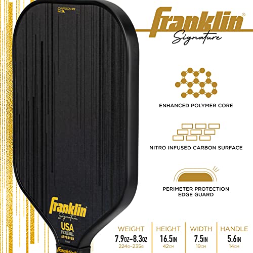 Franklin Sports Pro Pickleball Paddles-Signature Series STK Carbon Fiber-Pickleball USAPA Approved-Polypropylene Core