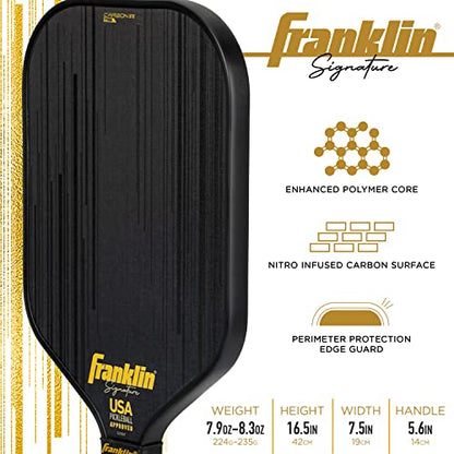 Franklin Sports Pro Pickleball Paddles-Signature Series STK Carbon Fiber-Pickleball USAPA Approved-Polypropylene Core