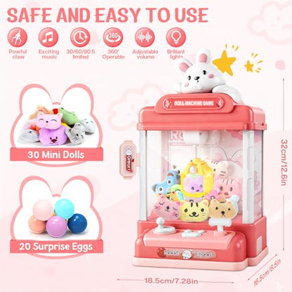 Large Claw Machine for Kids, Musical Electronic Arcade Game Console with Adjustable Sound, Christmas and Birthday Gift for Kids, Includes 30 Toys & & 20 Surprise Eggs - color: Pink