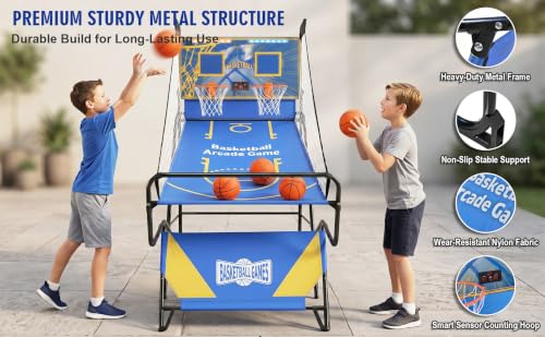 Basketball Arcade Game, Arcade Basketball Game, Foldable Indoor Basketball Game, Dual Shot, LED Electronic Scoreboard, 4 Balls and Hand Pump, Family Game Room Play