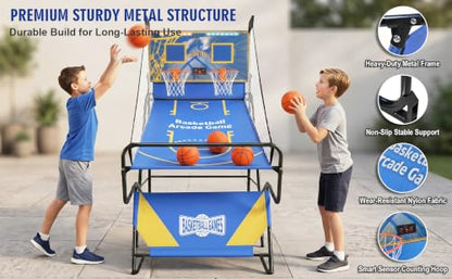 Basketball Arcade Game, Arcade Basketball Game, Foldable Indoor Basketball Game, Dual Shot, LED Electronic Scoreboard, 4 Balls and Hand Pump, Family Game Room Play