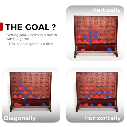 Giant Wooden 4 in A Row Game with Foldable Tray, Indoor Outdoor Games, Includes Carry Case,42 Chips and 2 Detachable Legs, 2 Style: Wall-Mount or Ground Play