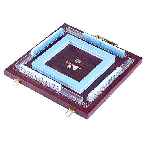 Miniature Chinese Mahjong Game Set with Foldable Table 144 Mini-Tiles, Case, and Accessories, Travel Set (Blue, 22MM) - color: Blue