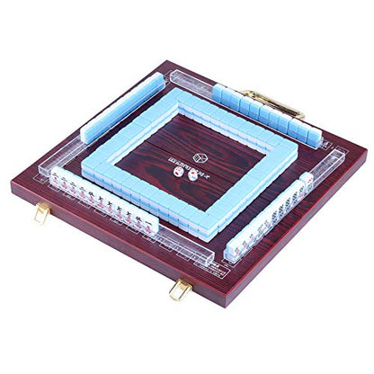 Miniature Chinese Mahjong Game Set with Foldable Table 144 Mini-Tiles, Case, and Accessories, Travel Set (Blue, 22MM) - color: Blue