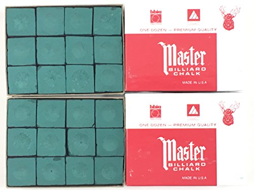 Made in the USA - 2 Boxes of Master Chalk - 24 Pieces for Pool Cues and Billiards Sticks Tips - color: Forest Green