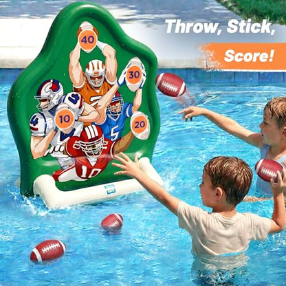 Funscape Kids Inflatable Football Pool Toy, Fun Swimming Pool Soft Ball Toss Game, Outdoor Yard Water Target Sports Activity, Cool Summer Beach Family Party Gift 3 4 5 6 7 8 Yr Boy Girl Child-Football - style: Football