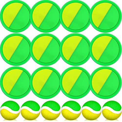 Charniol Kids Toys Toss and Catch Game Set Beach Game Outdoor Ball Sports Games Toss and Catch Ball Nylon Toys for Kids Adults(Yellow Green,12 Paddles 6 Balls) - color: Yellow Green