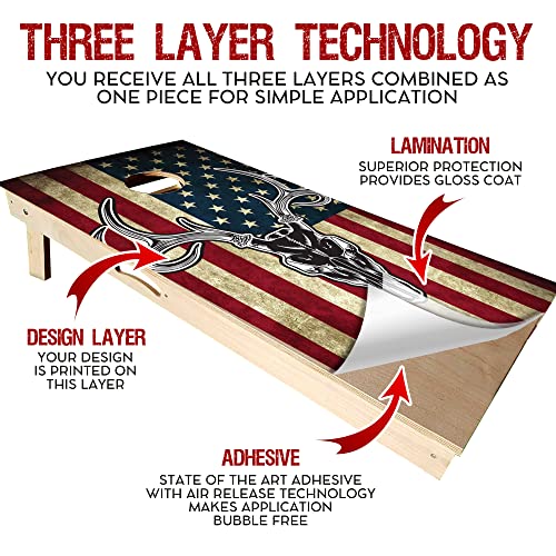 GRAPHIX Express - C201 American Flag Deer - Patriotic Cornhole Board Wrap - Laminated Weatherproof Vinyl Decal - Easy Bubble-Free Application - Stickers Dimensions: 2' x 4' - Set of 2