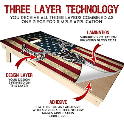 GRAPHIX Express - C201 American Flag Deer - Patriotic Cornhole Board Wrap - Laminated Weatherproof Vinyl Decal - Easy Bubble-Free Application - Stickers Dimensions: 2' x 4' - Set of 2