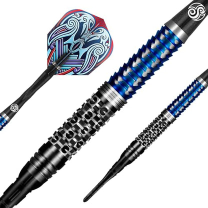 Shot Darts Soft Tip, Viking Raven (18g/20g) 90% Tungsten Barrels, Center Balanced with with Dual grip Handcrafted Professional Dart Set and Flights Made in New Zealand Plastic Tip Bar Darts for Adults