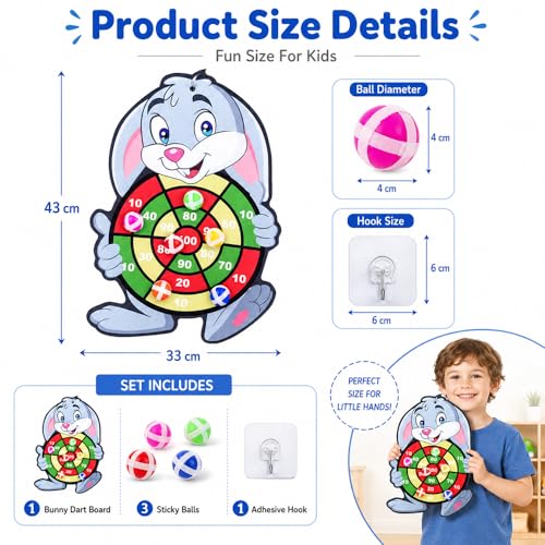 Sticky Ball Dartboard Elephant Design Self-Adhesive Surface for Family Indoor Outdoor Play and Throwing Target Games, Rabbit