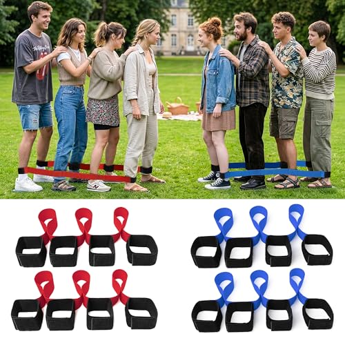 3 Legged Race Bands, Field Day Games for Adults, Outdoor Games for Carnival, Family Reunion & Backyard Party,Team Building Relay Race for 4 Players (2pk, Blue & Red) - color: 2pk(red+blue)-4persons