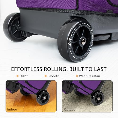 Goloni Double Roller 2 Ball Bowling Bag with Separate Shoe Compartment,2 Ball Bowling Bag with Wheels,Retractable Handle Extends to 40" - color: Purple