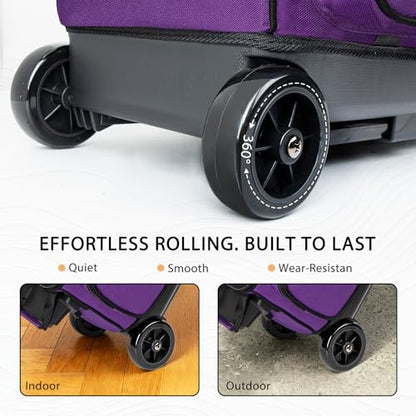 Goloni Double Roller 2 Ball Bowling Bag with Separate Shoe Compartment,2 Ball Bowling Bag with Wheels,Retractable Handle Extends to 40" - color: Purple