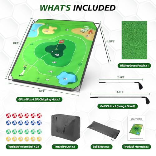 BaiYuan 71''x71'' Golf Chipping Game Set for Dads & Junior Golfers, Indoor, Outdoor Backyard & Lawn Fun with 2 Golf Clubs, 24 Sticky Balls, Putting Mat & Carry Bag, Family Yard Target Game - size: 71"x71"