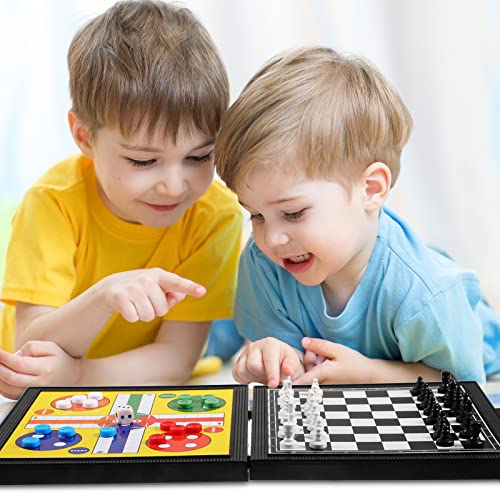 5 in 1 Small Magnetic Checkers Board Game Set Travel Game Road and Flight Trip Essentials Magnetic Travel Chess Checkers for Trip Camping Activities Party Game for Adults and Teens