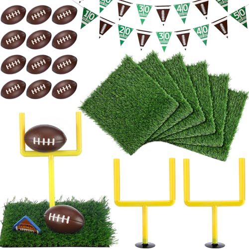 25 Pcs Football Party Decor Table Centerpieces Decorations Kit Includes Artificial Grass Mats Mini Ball Football Field Goal Posts Baseball Bat Banner Decorations for DIY Sports Favors
