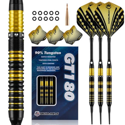 WIN.MAX Darts Soft Tip Set - 90% Tungsten Soft Tip Darts Set Professional 18 Grams Soft Darts Pro Dart Set with Extra 3 Flights - color: Gold and black