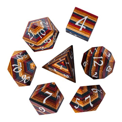 Wooden Dice Set Yellow Striped DND Dice Natural Wood for Role Playing Games and Tabletop Game - color: Yellow Striped/Silver