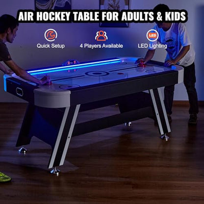 Happybuy 72" Air-Powered Hockey Table, Indoor LED Hockey Game with Electronic Score System, Includes 2 Pucks and 2 Pushers, Arcade Set for Kids and Adults, Ideal for Game Room