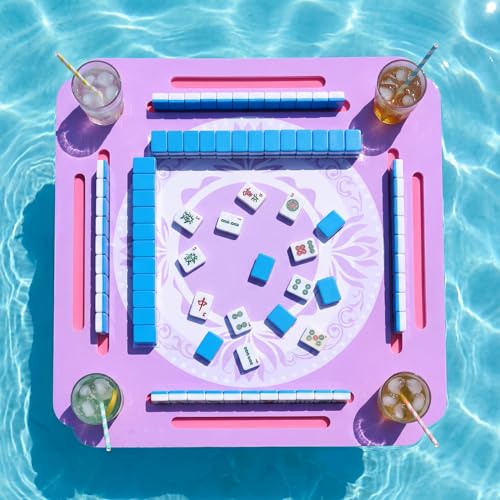 Floating Mahjong Table for Pool, Double Sided Floating Game Table with Cup Holders, for Mahjong Poker Card Games, Floating Mahjong Board for Hot Tub Lake Beach, Adults Summer Party (Purple) - color: Floating Game Table is Purple