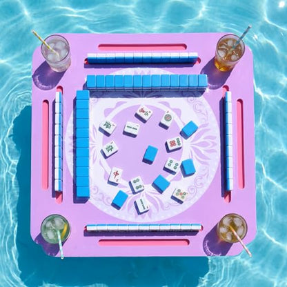 Floating Mahjong Table for Pool, Double Sided Floating Game Table with Cup Holders, for Mahjong Poker Card Games, Floating Mahjong Board for Hot Tub Lake Beach, Adults Summer Party (Purple) - color: Floating Game Table is Purple