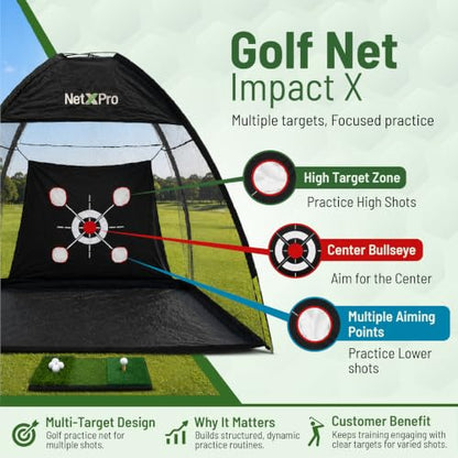 Golf Net for Backyard Practice – 10x7ft Golf Hitting Net with Tri-Turf Mat, Multi-Target Zones, Carry Bag | Golf Practice Net for Driving, Chipping & Swing Training – Indoor & Outdoor Use