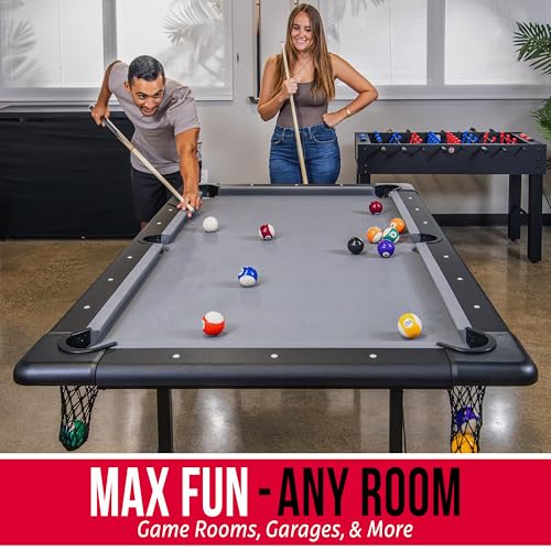 GoSports 6 ft Foldable Pool Tables - Portable Billiards Tables with Accessories - Black with Gray Felt or Oak with Black Felt - style: Black with Gray Felt