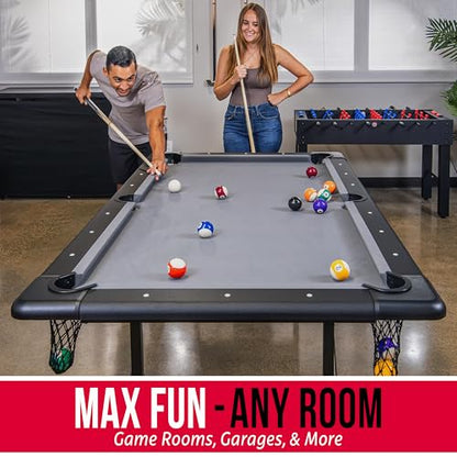 GoSports 6 ft Foldable Pool Tables - Portable Billiards Tables with Accessories - Black with Gray Felt or Oak with Black Felt - style: Black with Gray Felt
