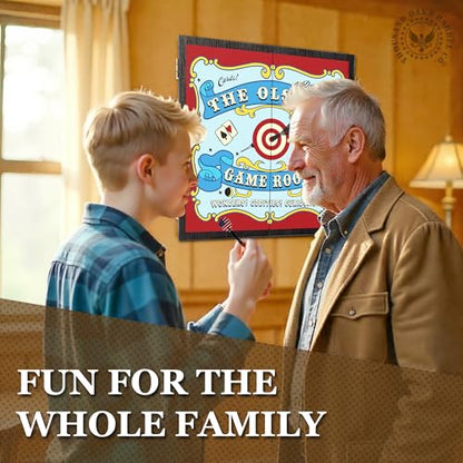 Personalized Dart Board Cabinet Set with 6 Steel Tip Darts, Paper Dartboard, Chalk & Eraser (21.5 x 21.5 x 2.75) - Man Cave Dart Boards for Adults - style: Carnival