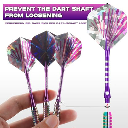 Darts Plastic Tip 3pcs with Extra Accessories, Professional Soft Tip Dart for Electronic Dart Board | Multi-section knurled non-slip grip+Complete replacement accessories included+Iridescent rainbow electroplated barrel