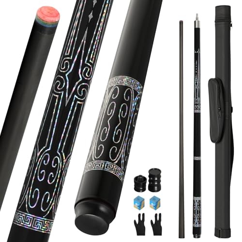 Carbon Fiber Pool Cue Stick 20-21 oz, Professional 13mm Rainbow Tip, 3/8 * 8 Joint, Includes Cue Case, Joint Protectors, Cue Chalks and Gloves - color: CQ-B20