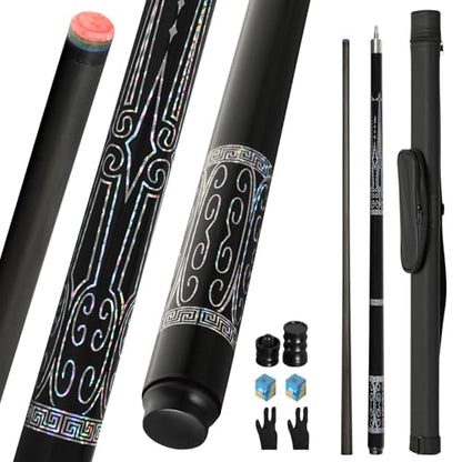 Carbon Fiber Pool Cue Stick 20-21 oz, Professional 13mm Rainbow Tip, 3/8 * 8 Joint, Includes Cue Case, Joint Protectors, Cue Chalks and Gloves - color: CQ-B20