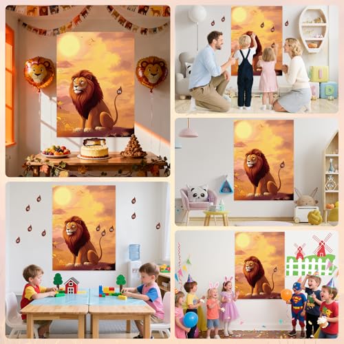 PLULON Pin The Tail on The Lion Safari Party Game for Kids, Birthday Games Big Poster with Tail Stickers for Zoo Animal Lion Party Favors Decorations Boys Birthday Jungle Party Supplies - style: Lion B