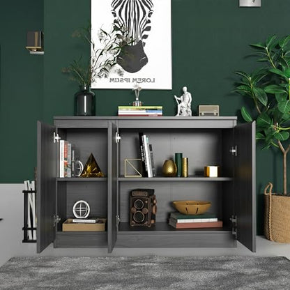 holzart 43" Dark Grey Buffet Cabinet Sideboard with Storage - Modern 3-Door Wood Grain Kitchen Cupboard & Coffee Bar Station for Dining Room, Living Room - Adjustable Shelf, 43.3" W x 31.5" H - color: Dark Grey
