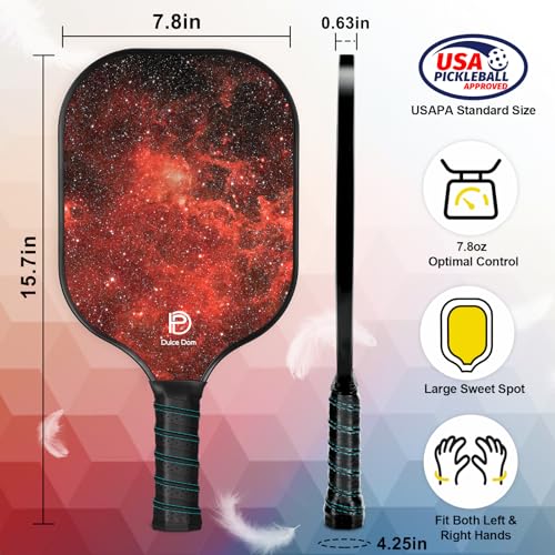 Dulce DOM Pickleball Paddles Set of 2/4 - USAPA Approved, 4 Indoor Outdoor Pickleball Balls, Fiberglass Surface Paddle Racket with Cover Bag, Ideal Training Equipment Gift for Men & Women - color: Blue Red*2