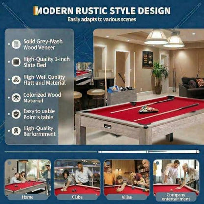 7 FT Pool Table, Complete Set - color: Red