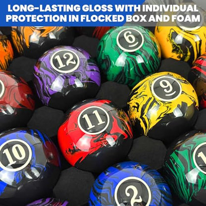 Billiard Balls AAA-Grade, Complete Set of 16 Pool Balls, 2-1/4" Regulation Size and Weight Professional Tournament Pool Table Balls (Dark Marble Swirl)