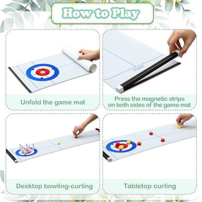 Capoda Tabletop Curling and Bowling Games Baby Shower Game Set Include 8 Curling 6 Bowling 1 Mat 2 Magnetic Strip for Indoor Birthday Bridal Shower Gender Reveal Table Decoration Supplies(Woodland) - style: Woodland