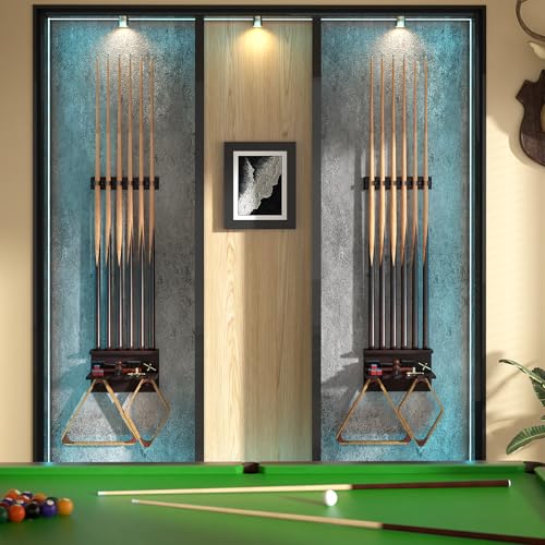 Wall Mount Pool Stick Holder, Bamboo Billiards Cue wall Rack for 6 Cues and Pool Table Accessories Storage Equipment Organizer, Dark Brown